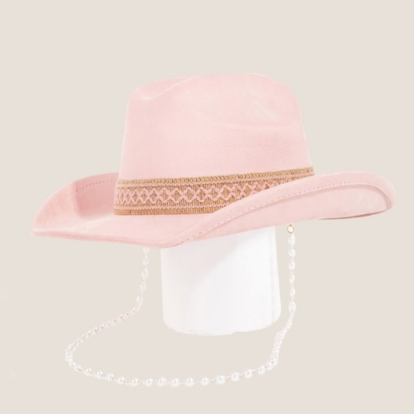 Stylish Ivory Cowboy Hat with Beaded Chain